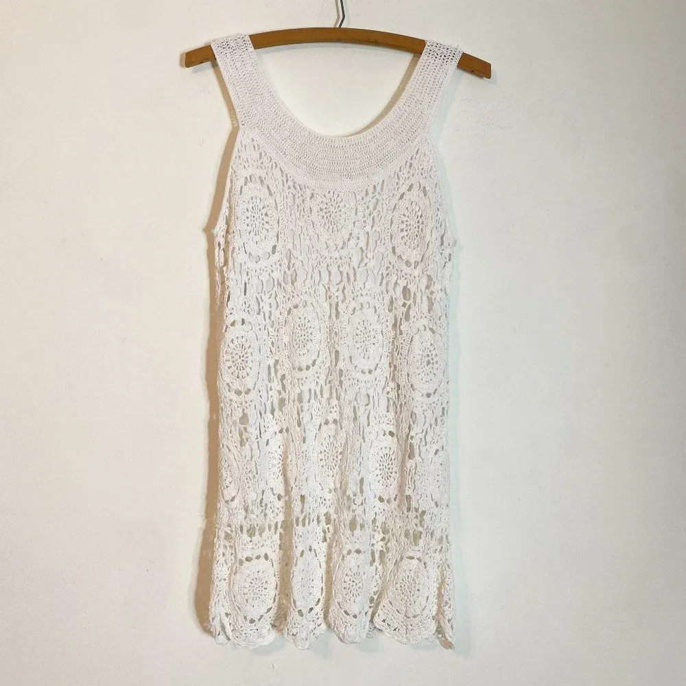 Gypsy Kroshetta by Papillon Crochet Ivory Crochet Tank Top Blouse Small Boho - Picture 1 of 5